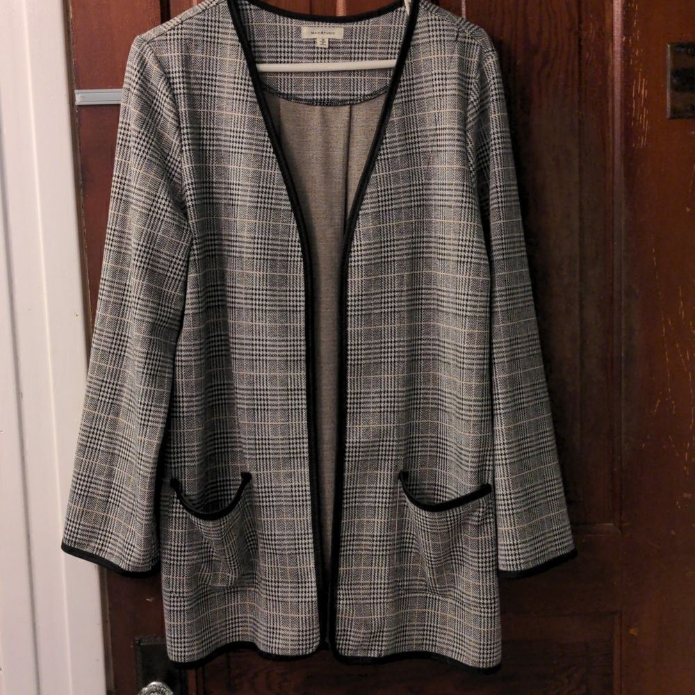 Max Studio Black + White Plaid Swing Coat Sz M - Picture 10 of 10